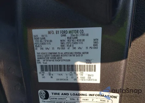 2013 Ford F-150 Platinum из США, поврежденный, VIN 1FTFW1ET0DFD76329